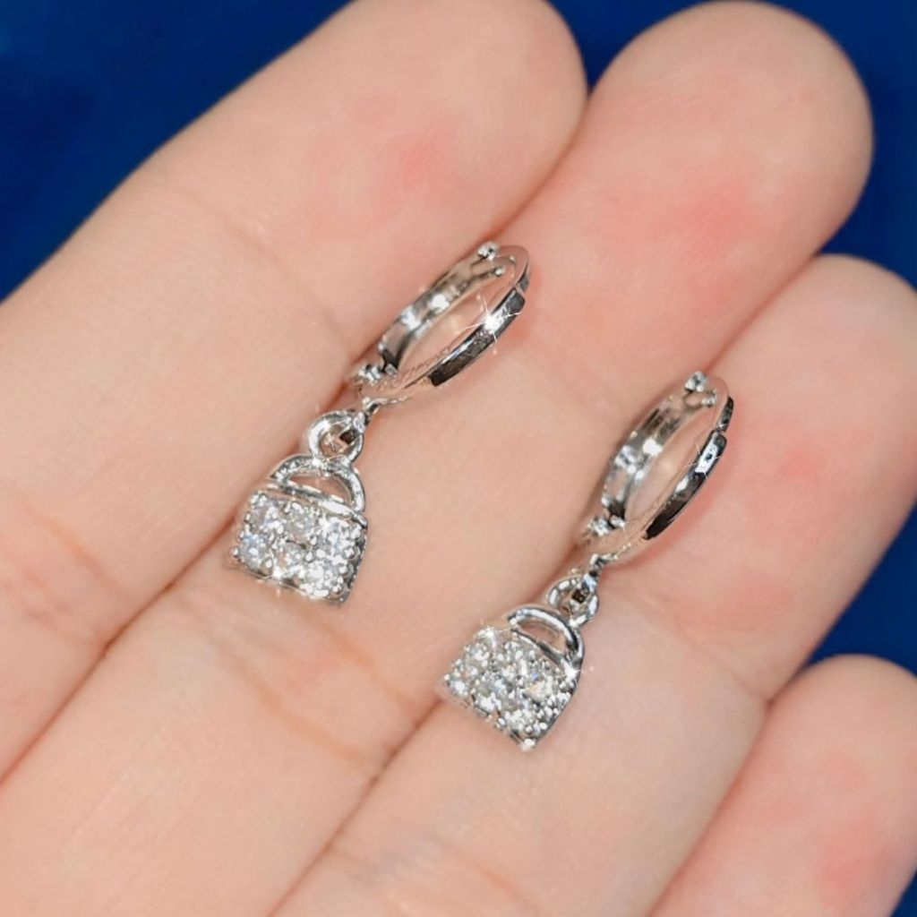 Anting jepit tas  Silver Permata tabur G90966