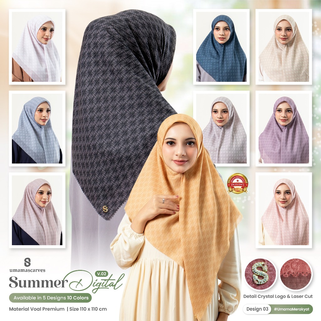 Jilbab Pilih Motif Warna Summer Umama Digital Print POUCH LOGO UM GOLD Umama scarf 110x110cm