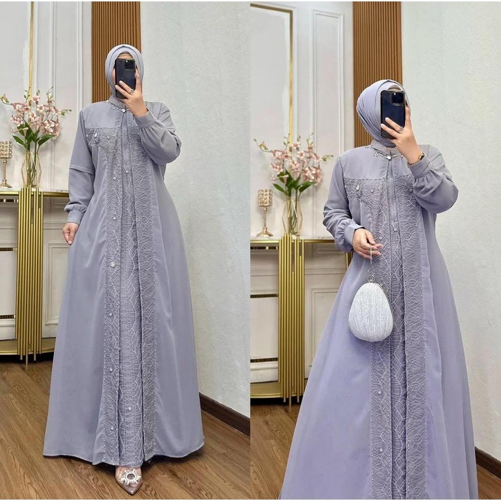 Gamis Kondangan Terbaru Senada Dress CB Size M L XL XXL XXXL Bahan Ceruty Babydoll Brukat Cantili Mi