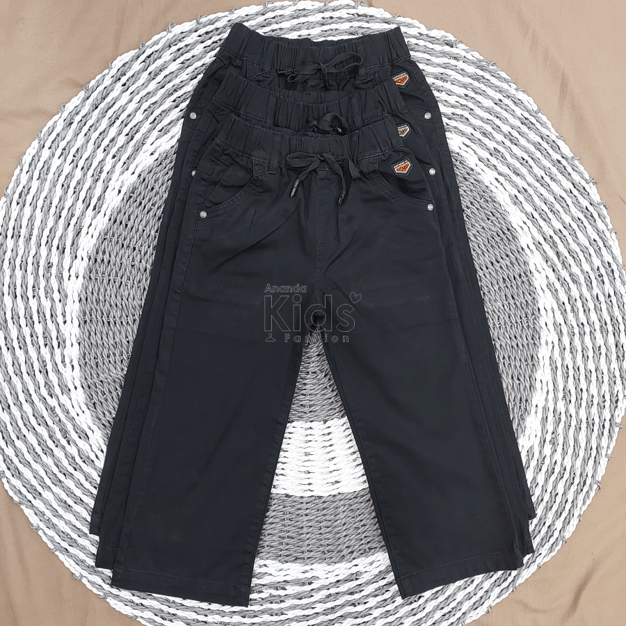 Bombi Kids Celana Panjang Anak Laki-Laki | Model Skena Hitam Polos Katun Bordir UNITED Terbaru