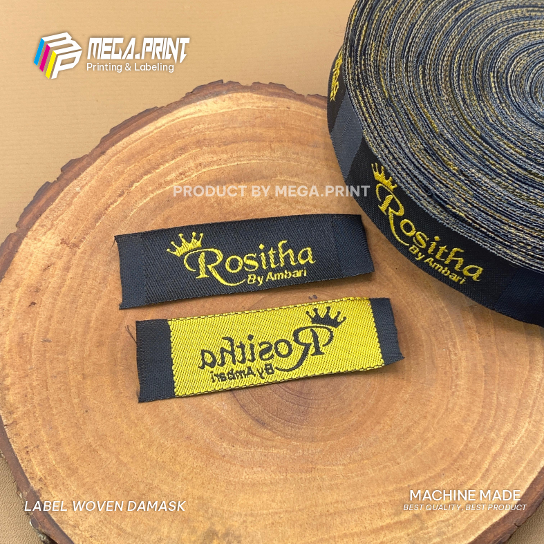 Label Woven Custom, 2x6cm, Label Woven damask, Label Baju Bordir, Label Nama Sendiri ( FREE DESIGN )