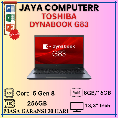 Toshiba Dynabook G83 Core i5 Gen 8 Ram 8GB/16GB SSD 256GB Layar 13,3 inch Murahh Laptop Second Berga