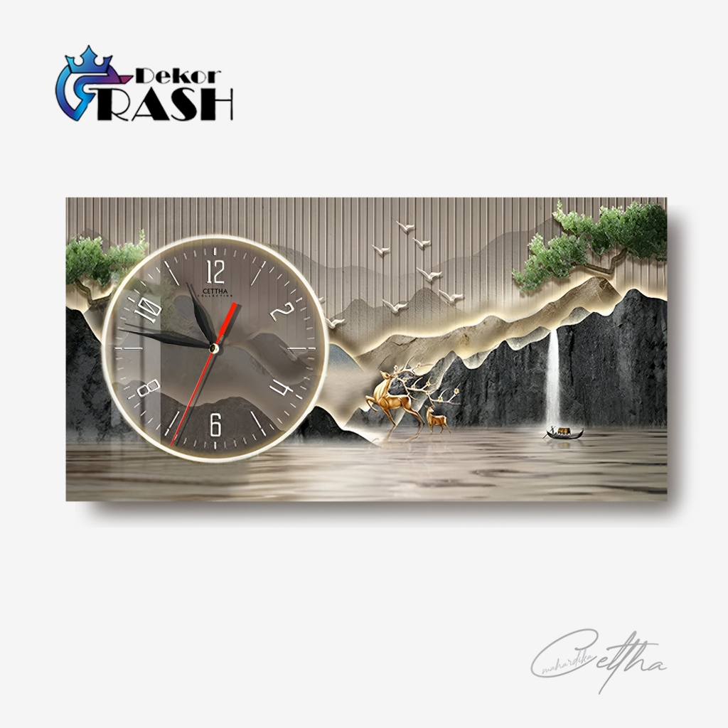 Jam Dinding Aesthetic Pemandangan Gunung Danau  Pohon Gold