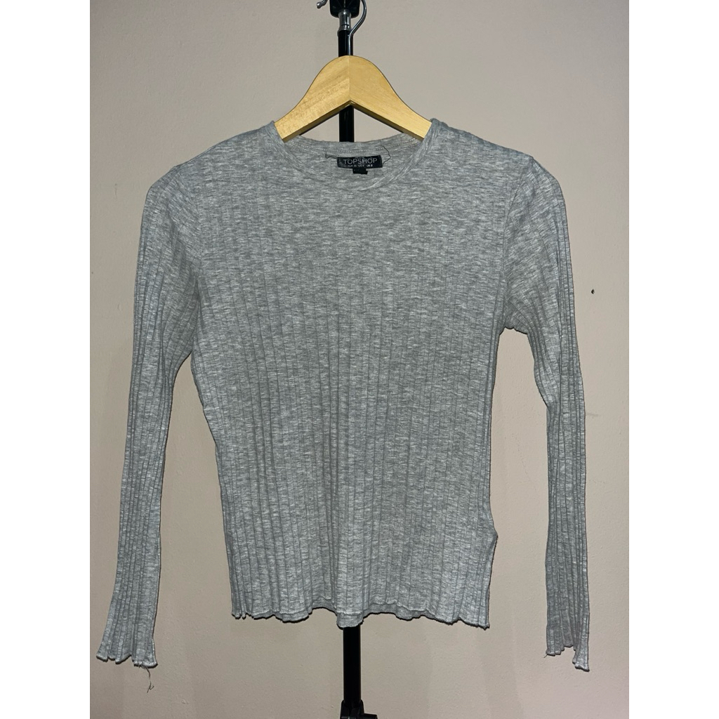 Kaos Lengan Panjang Ribbed Knit Abu – Topshop