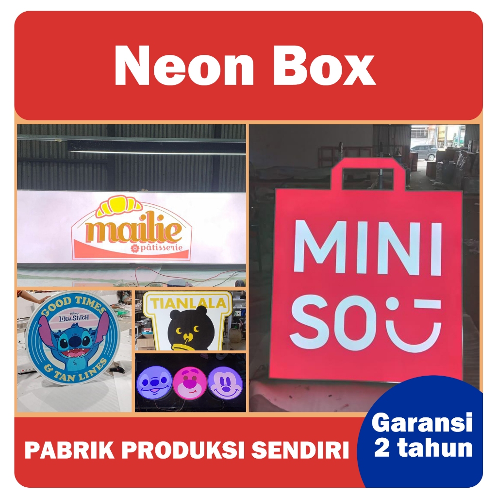Akrilik Neon Box Custom /Papan Nama Toko / Papan Reklame /  Kotak | Oval | Persegi Panjang / Outdoor