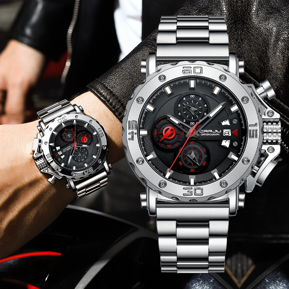 recommended crrju jam tangan pria militer multifungsi kasual cowok olahraga chronograph tahan air
