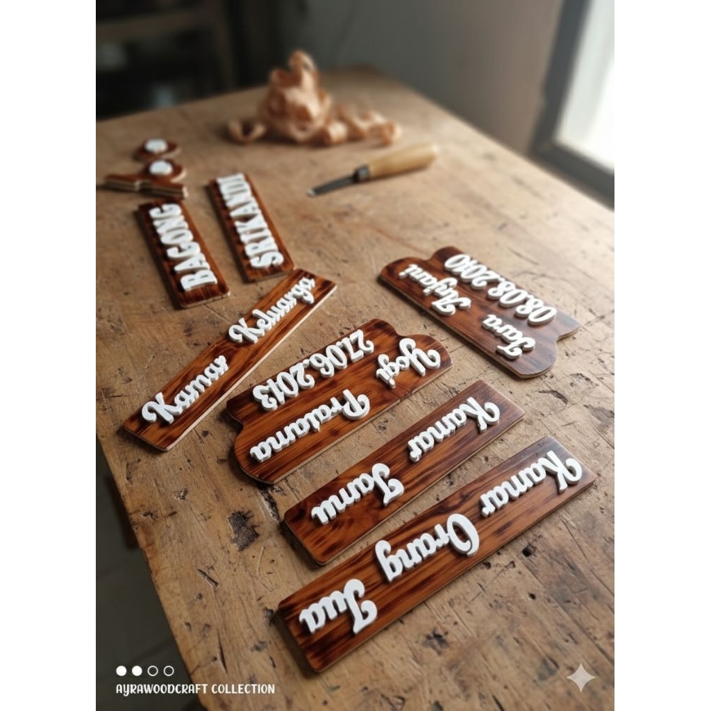 papan nama kayu custome hiasan ukiran kayu huruf timbul