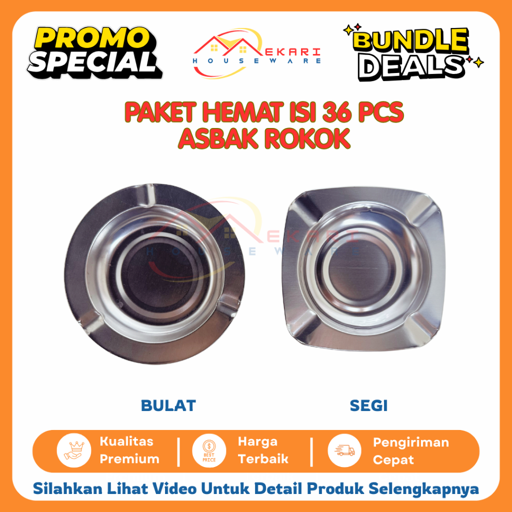 GROSIR PAKET HEMAT isi 36 Asbak Rokok Bulat Segi Stainless Puntung Rokok