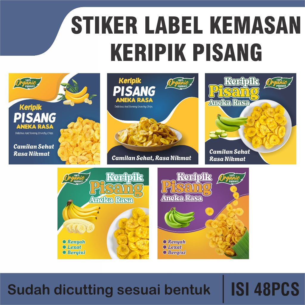 STIKER LABEL KEMASAN KERIPIK PISANG | STIKER KEMASAN MAKANAN | STIKER PERSEGI