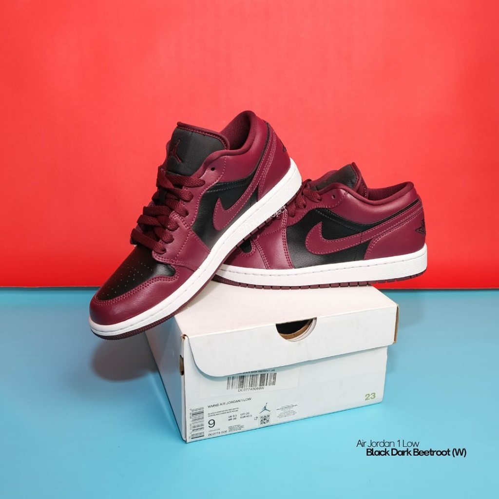 Sepatu Sneakers Unisex Air Jordan 1 Low Black Dark Beetroot 100% Authentic