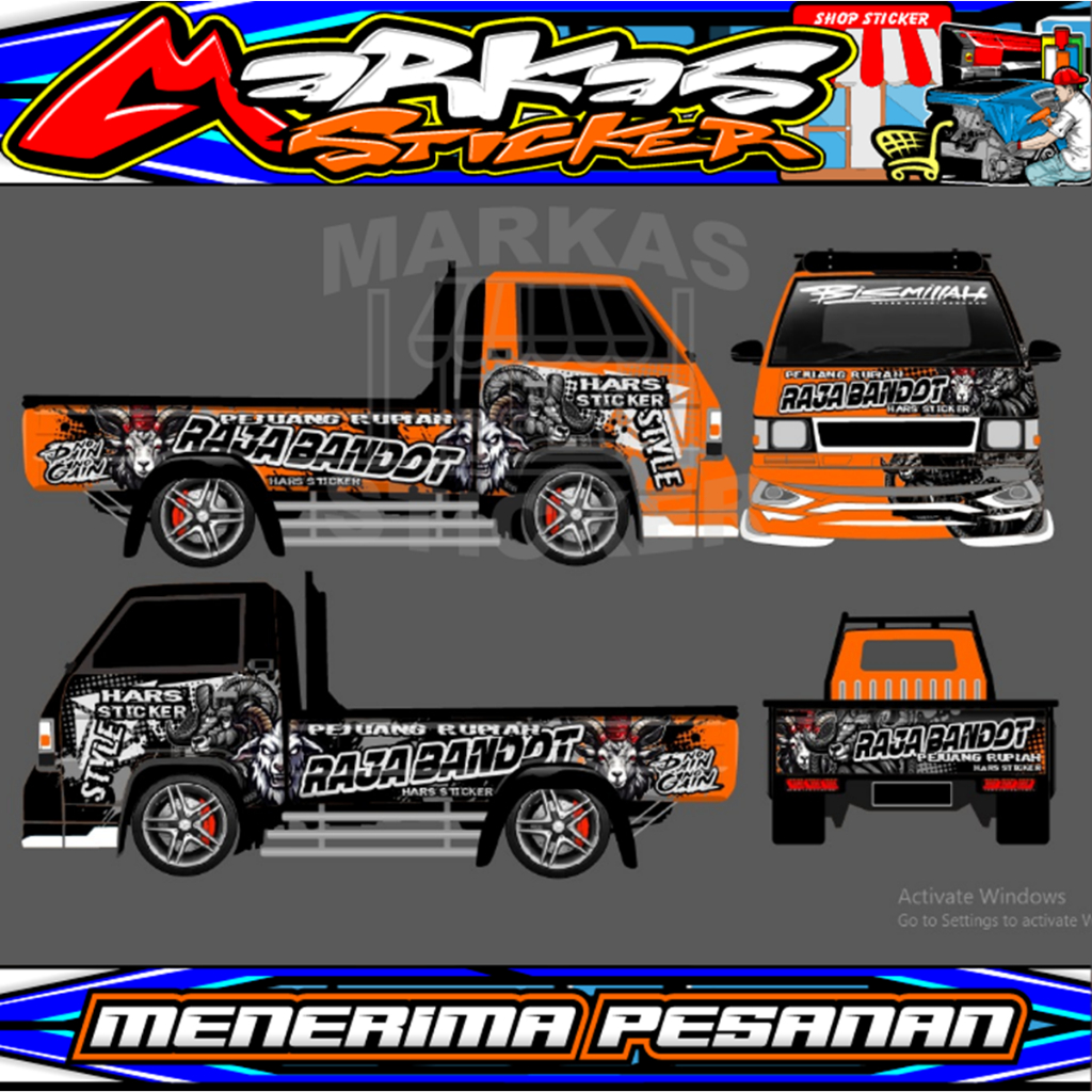 Stiker Full Blok Body Pick Up L300 - Stiker Full Body Pick Up - Desain Raja Bandot - Bisa Custom Des