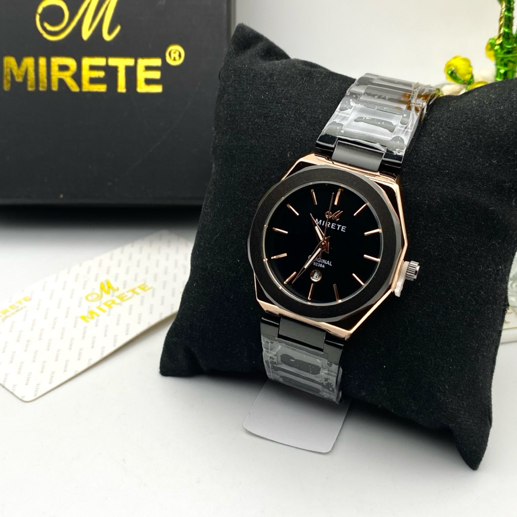 Mirete Watch  Jam Tangan Wanita Tipe-9238A Bahan Stainless Ikatan Rantai Tanggal Aktif Analog Casual