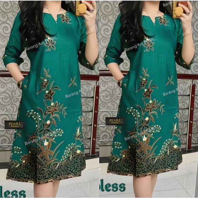 DRESS BATIK KOMBINASI MODEL TERBARU BAJU WANITA MODERN PAKAIAN PESTA CANTIK dan ELEGAN JUMBO LD 130