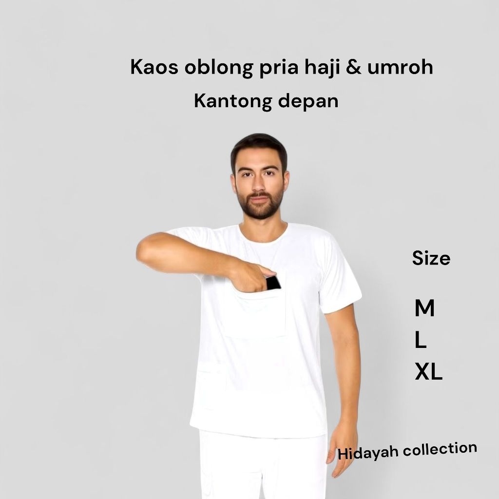 Baju kaos oblong pria haji umroh Katong depan // baju kaos oblong kantong depan jamaah haji dan umro