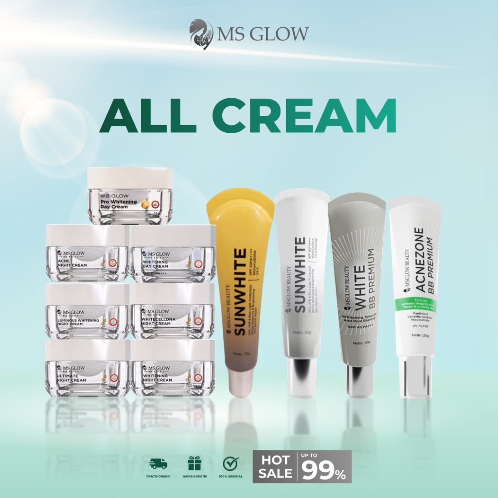 MS GLOW DAY CREAM NIGHT CREAM, SUNWHITE, BB CREAM KRIM WAJAH SIANG MALAM SUNSCREEN PROMO