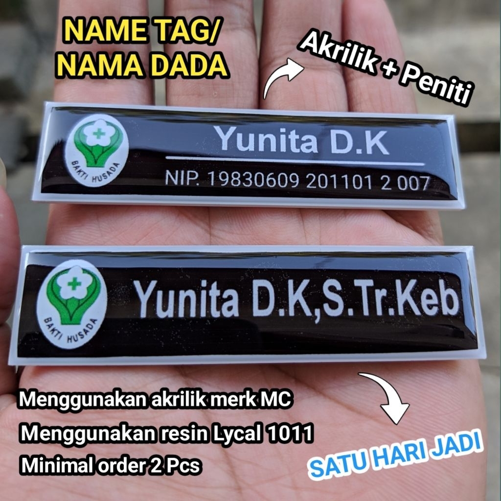 Name Tag/Nama Dada Akrilik+Peniti Nama Pin Nama Dada Custom