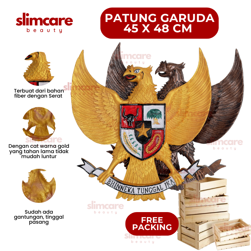 Hiasan Pajangan Patung Lambang Burung Garuda Pancasila Indonesia 45X48 DATAR 3D Tempel Gantung Ukira