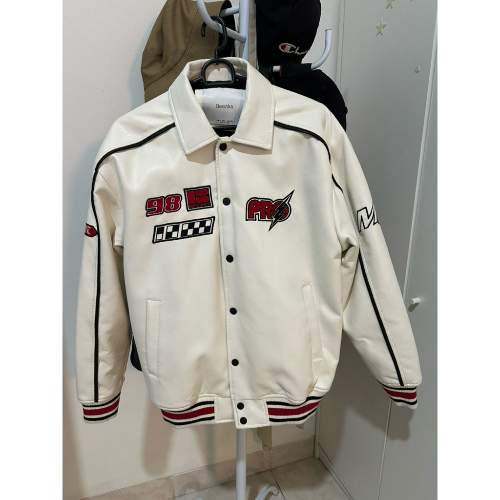 Bershka Men’s Leather Jacket  White - S / Jaket kulit pria warna putih