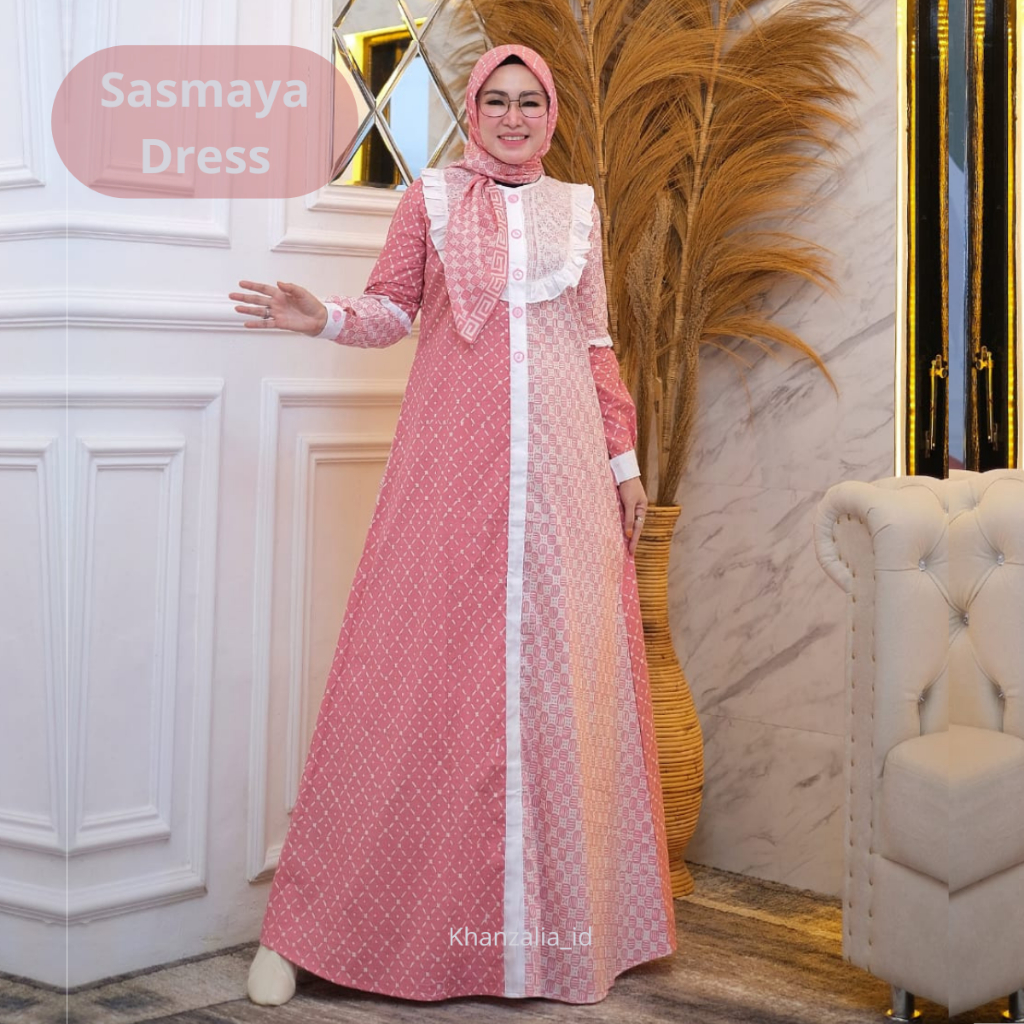 Sasmaya Dress V1 Fashion Muslim Gamis Batik Modern Kombinasi Kain Katun Premium