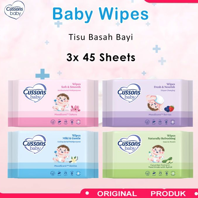 [NIXEL] Tisu Basah Bayi Cussons Baby Wipes 3 Pack Isi 45 Lembar (Beli 1 Gratis 2)