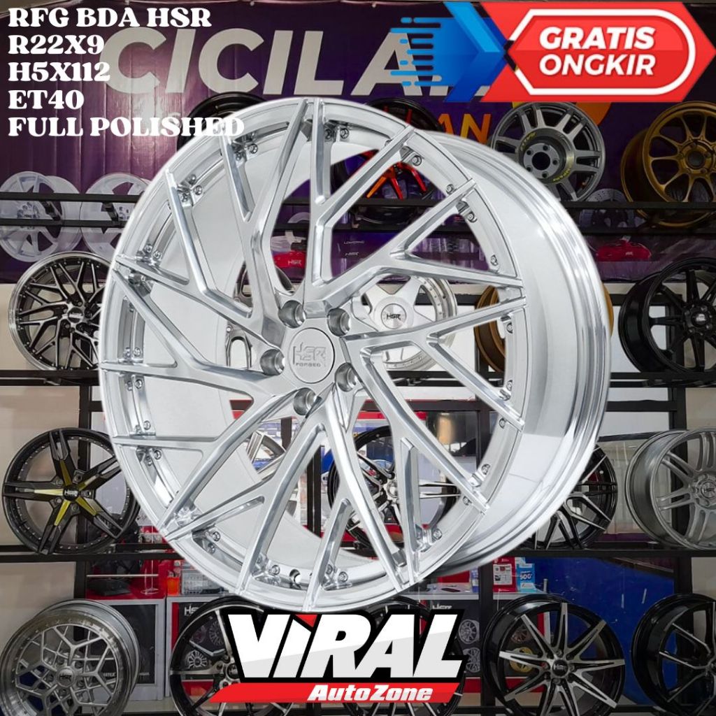 Velg Mobil Ring 22 ORIGINAL HSR RFG BDA R22 LEBAR 9 LOBANG 5 PCD 5X112 ET40 FULL POLISHED
