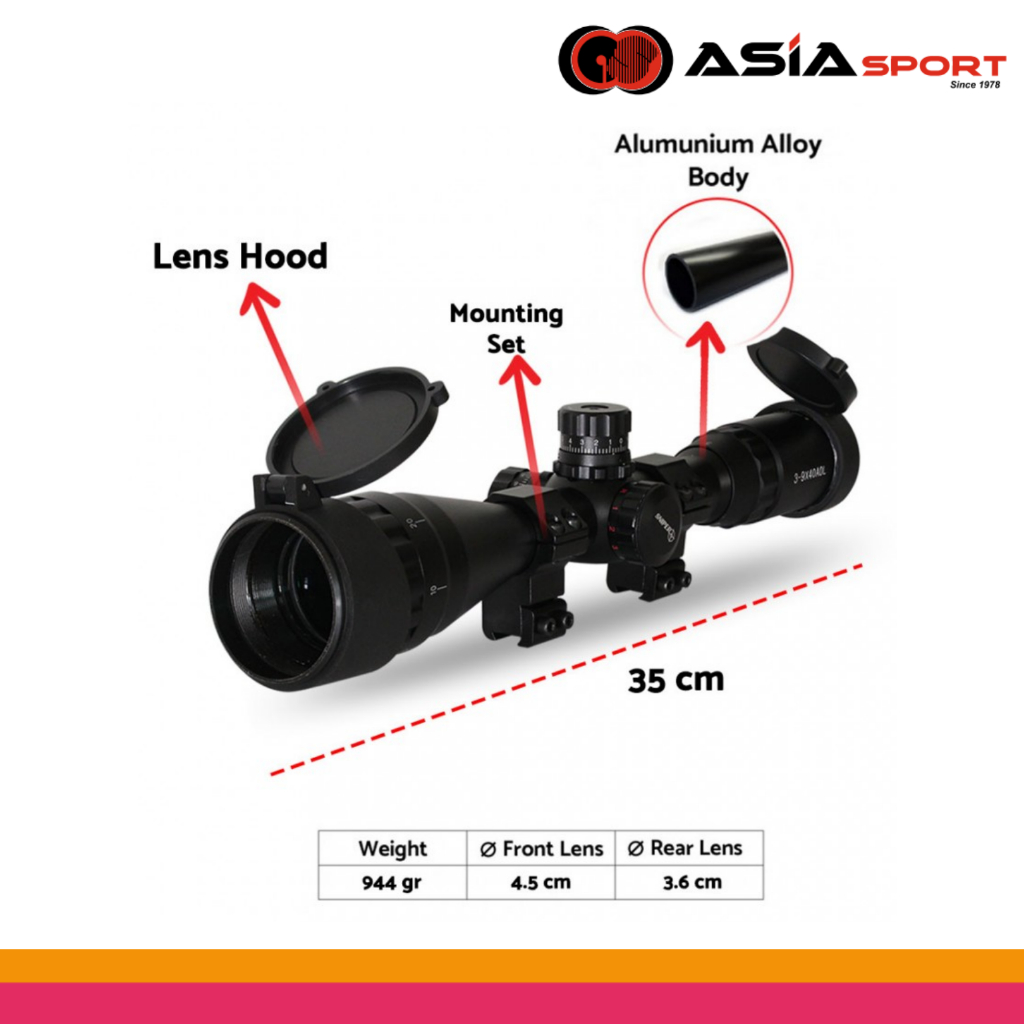Telescope Sniper Elite 3-9X40 Aoe | Telescope | Teleskop Scope Senapan 35 cm dengan Mounting Set & L