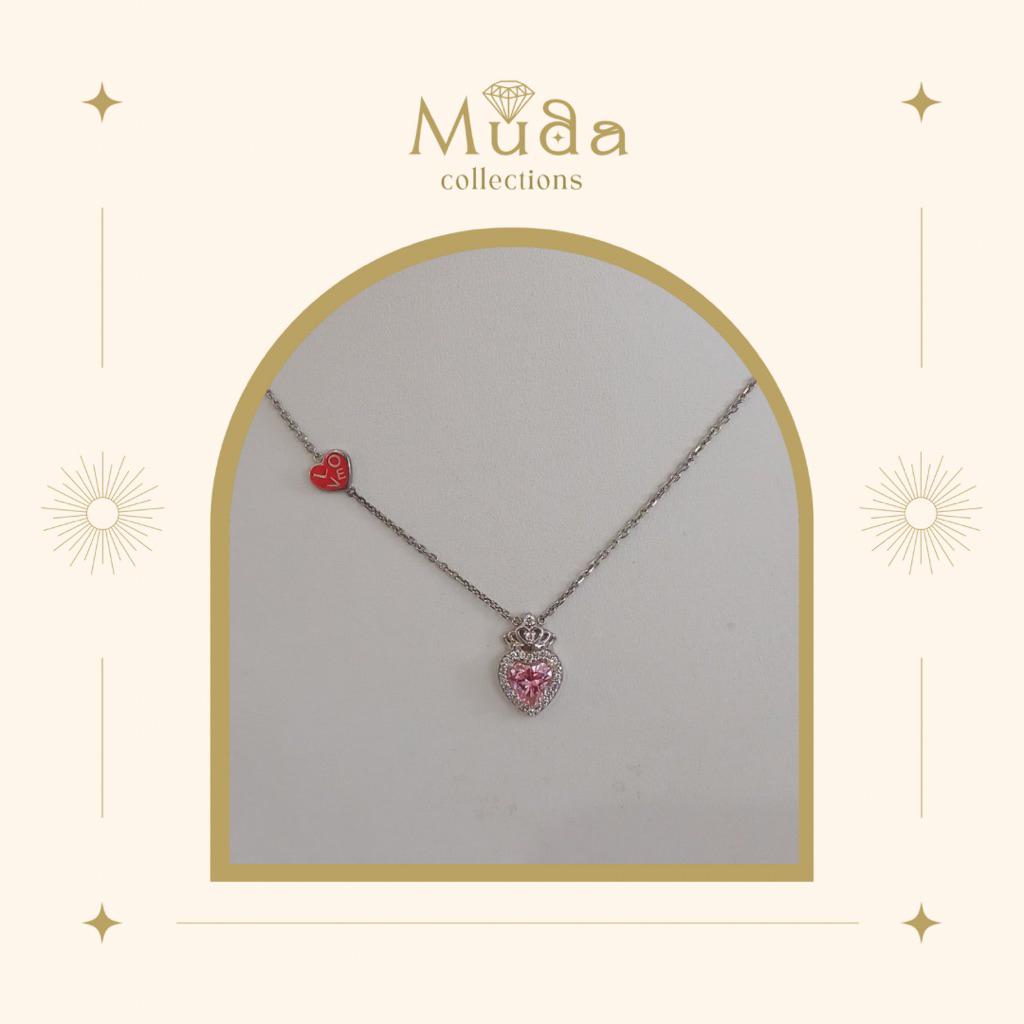 Kalung Emas Dewasa Putih Model Love Permata Pink Kadar 375/8k
