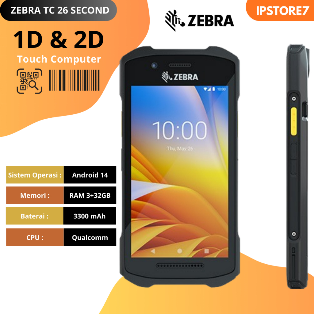 Grosir HP Scanner Barcode Android 14 RAM 3+32GB Support SPX Zebra TC26 TC 26 TC26BK PDA PDT Second N