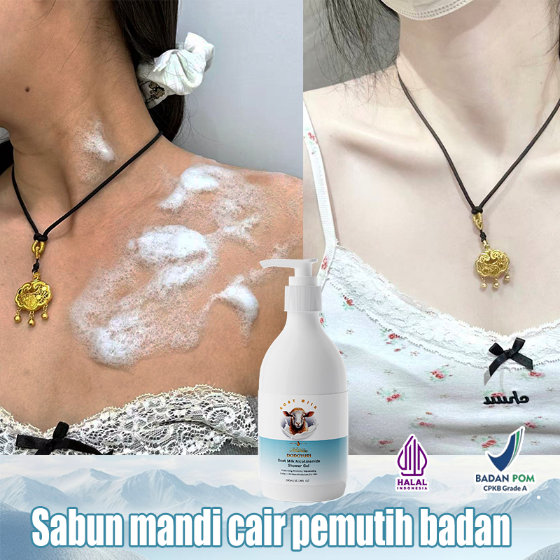 DODOYURI Sabun mandi cair pemutih badan Sabun susu kambing Sabun pemutih badan permanen 300ml Pemuti