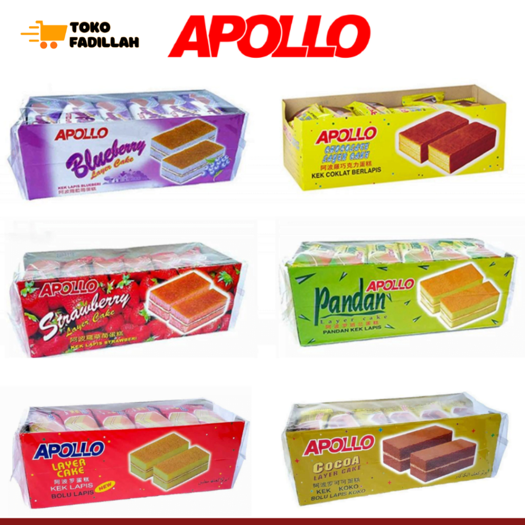 APOLLO Layer Cake Bolu Cokelat / Pandan / Blueberry - Original Malaysia