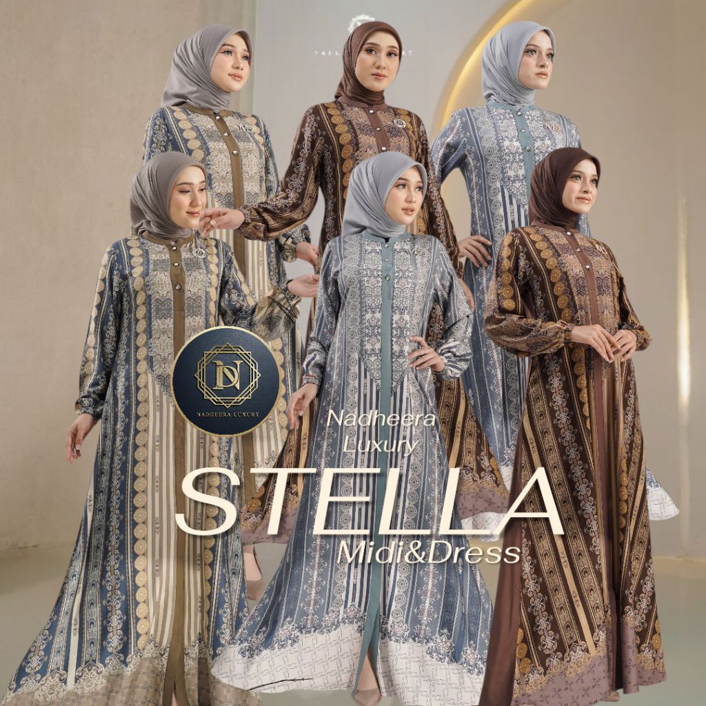 READY NEW LOUNCHING Nadheera Luxury Dress Rayon Premium Stella Dress Midi/gamis/baju syari/dress leb