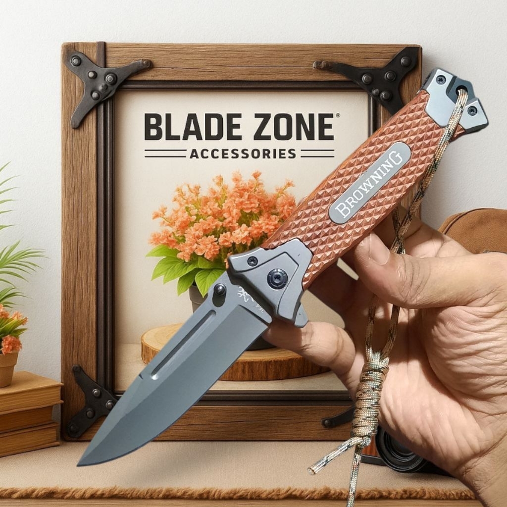 Pisau Survival Lipat Outdoor Browning Titanium Paracord / Pisau Tactical / Survival Kit