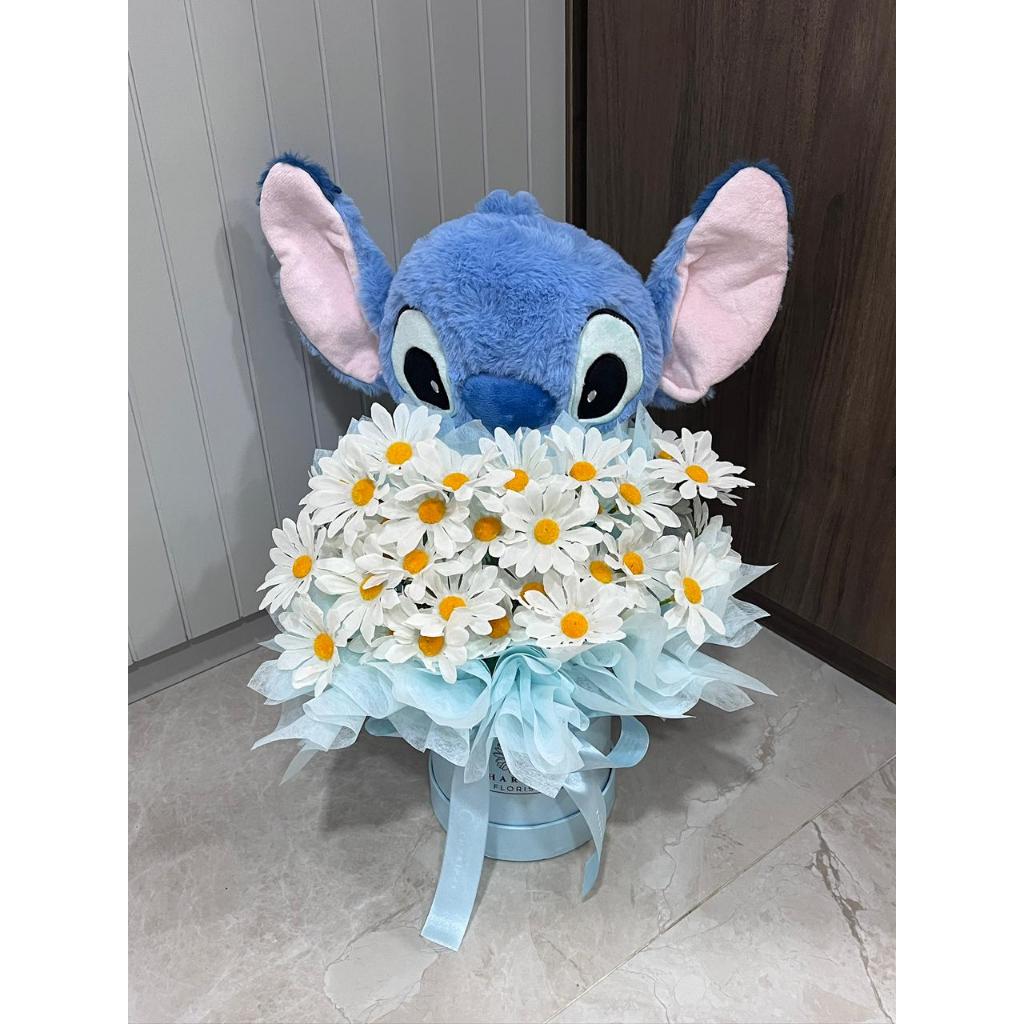 Stitch Flower Box | Bloom Box Daisy Bunga Artificial Boneka Stitch Anniversary / Hadiah Ulang Tahun