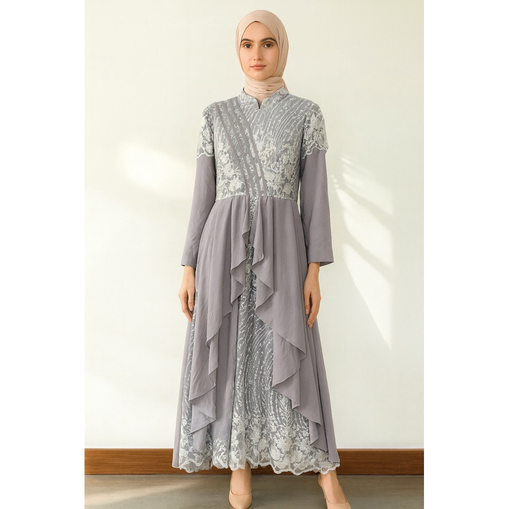 Gamis Pesta Brukat Abu