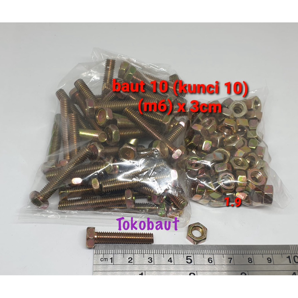 (paket 50 set) baut 10 (6mm) x 3cm + mur