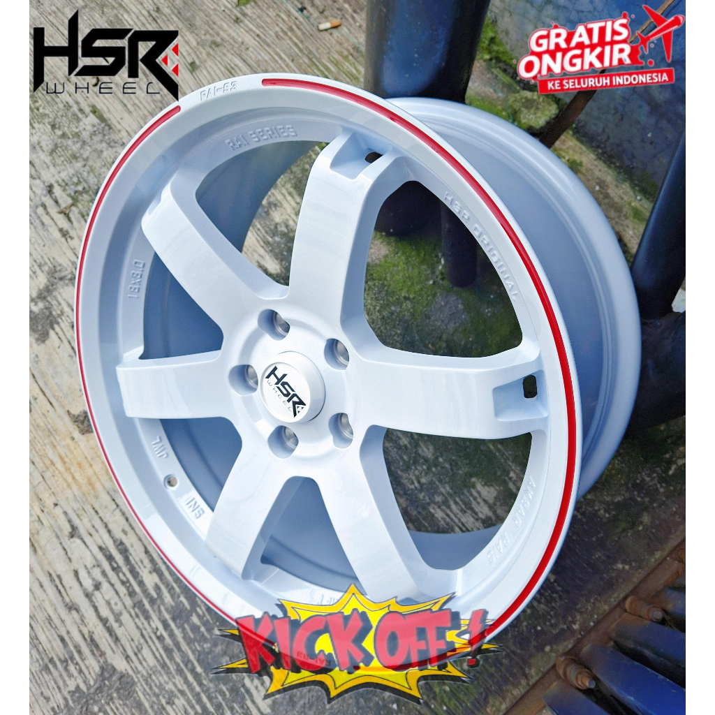 Velg HSR Rai S3 Ring 16 Untuk Mobil Livina, Alvez Warna Putih List Merah R16