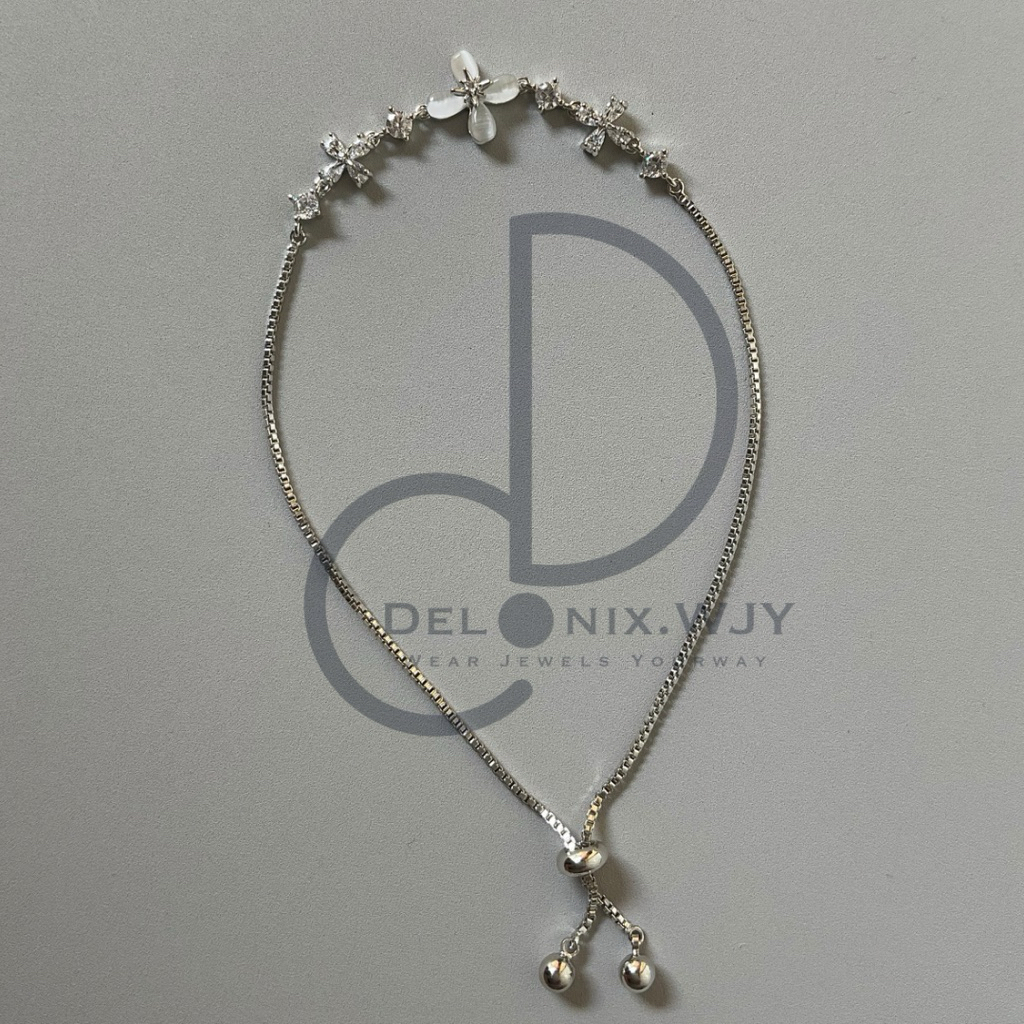 Gelang Perak Silver Serut Wanita Mewah Cantik Bunga Permata