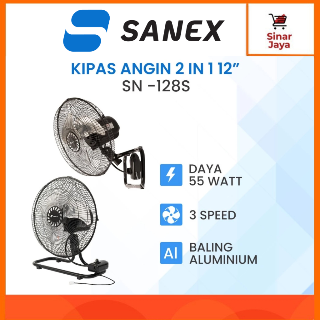 SANEX Tornado Kipas Angin Besi 12 Inci 2in1 (Meja & Dinding)