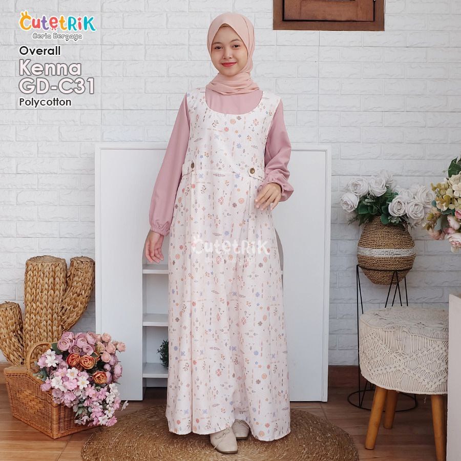 Jumpsuit Anak Perempuan Set Tunik Overall Remaja  Gamis Overall Cutetrik Terbaru Model Korean Style