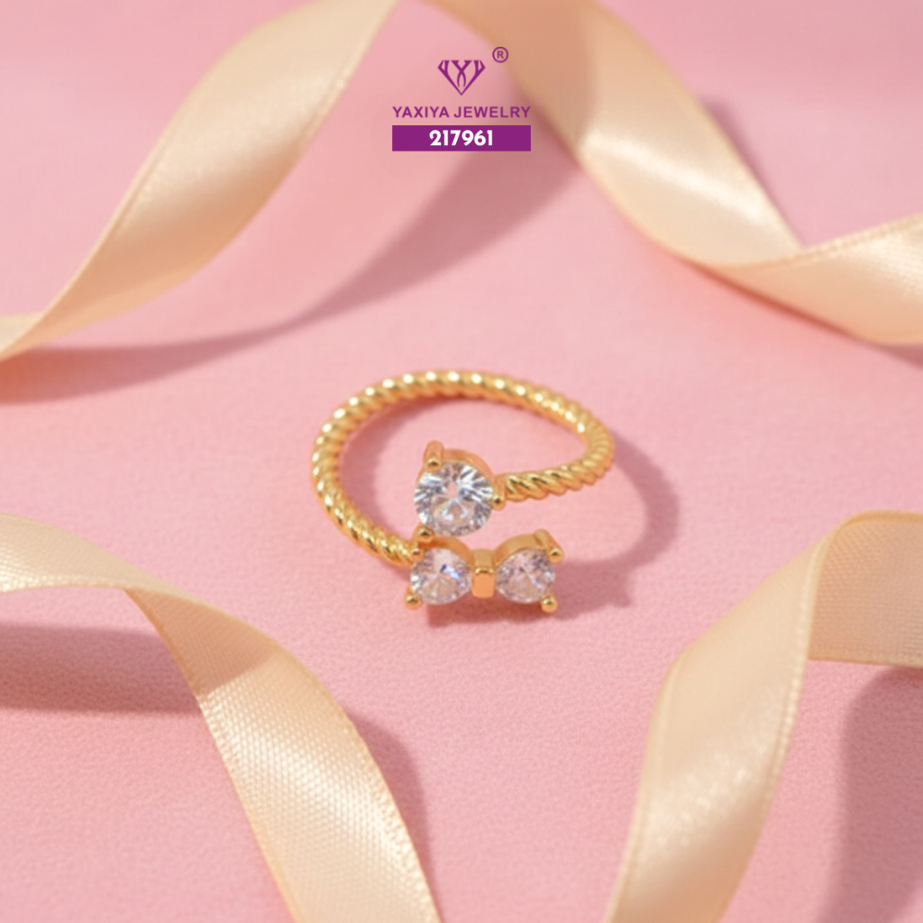 Yaxiya Cincin Silver Wanita Permata Zircon Perhiasan Lapis Emas 18K 420