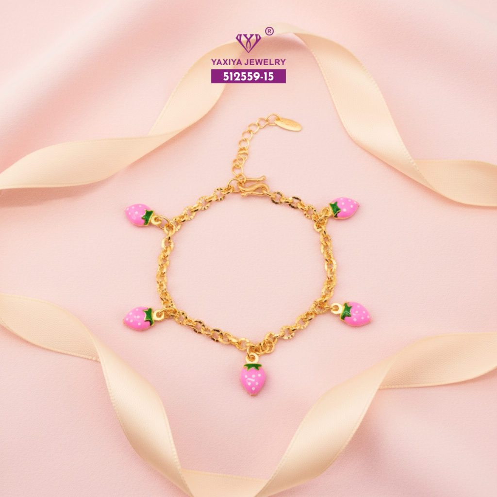 Yaxiya Gelang Anak Jurai Strawbery Perhiasan Imitasi Lapis Emas 18K 585