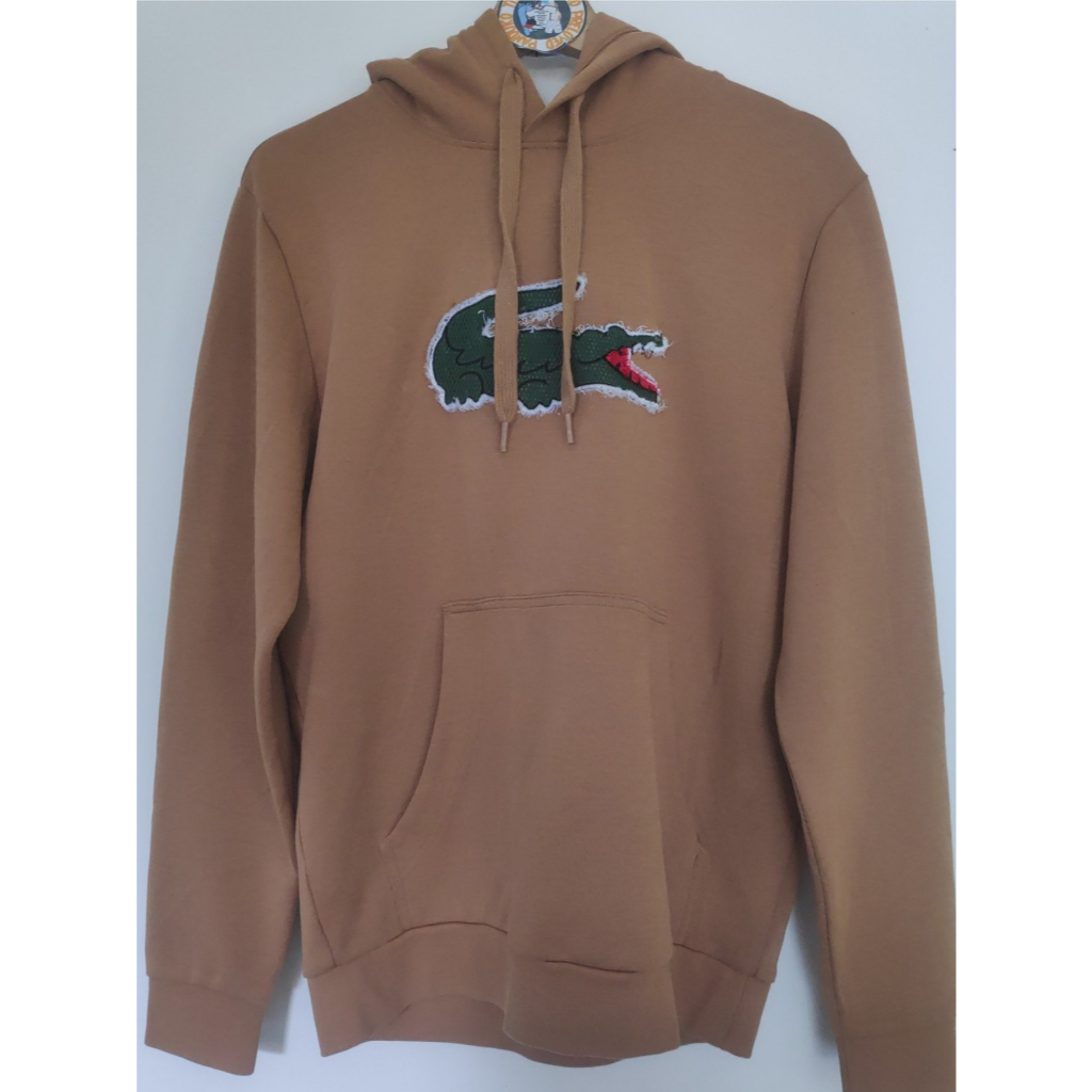 LACOSTE Brown Loose Fit Pullover Hoodie Sweater Hodie Big Logo Buaya