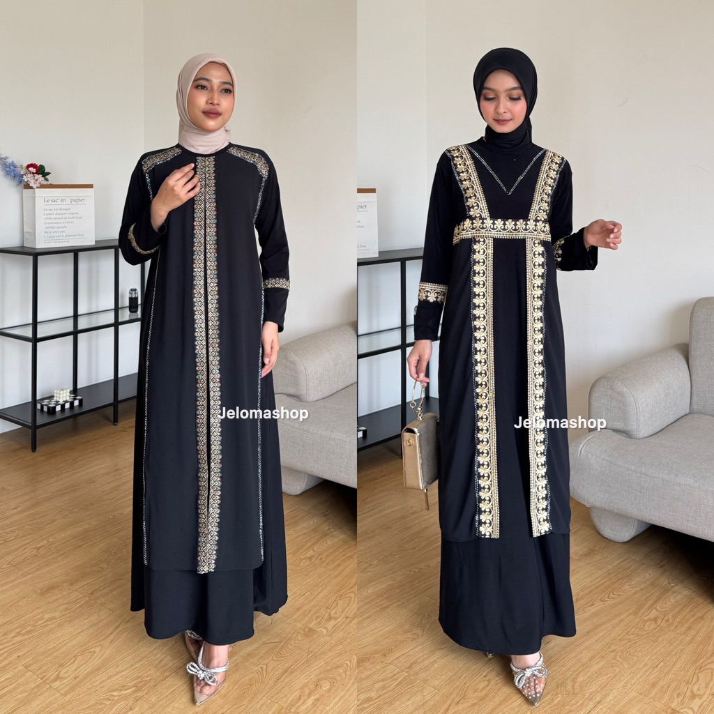 Khadijah abaya muslim wanita variasi renda banyak motif Hitam Turki Dress Arab Remaja