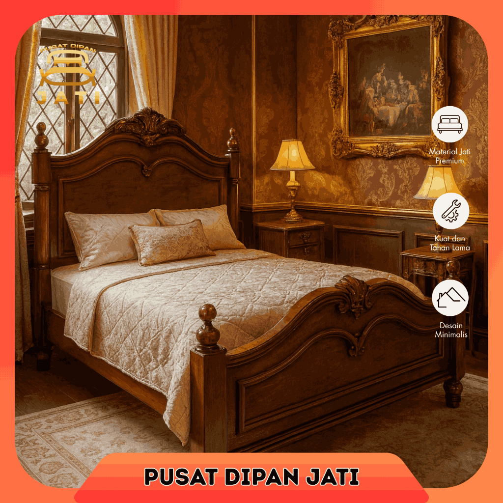 Dipan Jati Jepara 180x200 Tempat Tidur Ukir Jati Jepara Ranjang Divan Kasur Minimalist Kokoh Awet