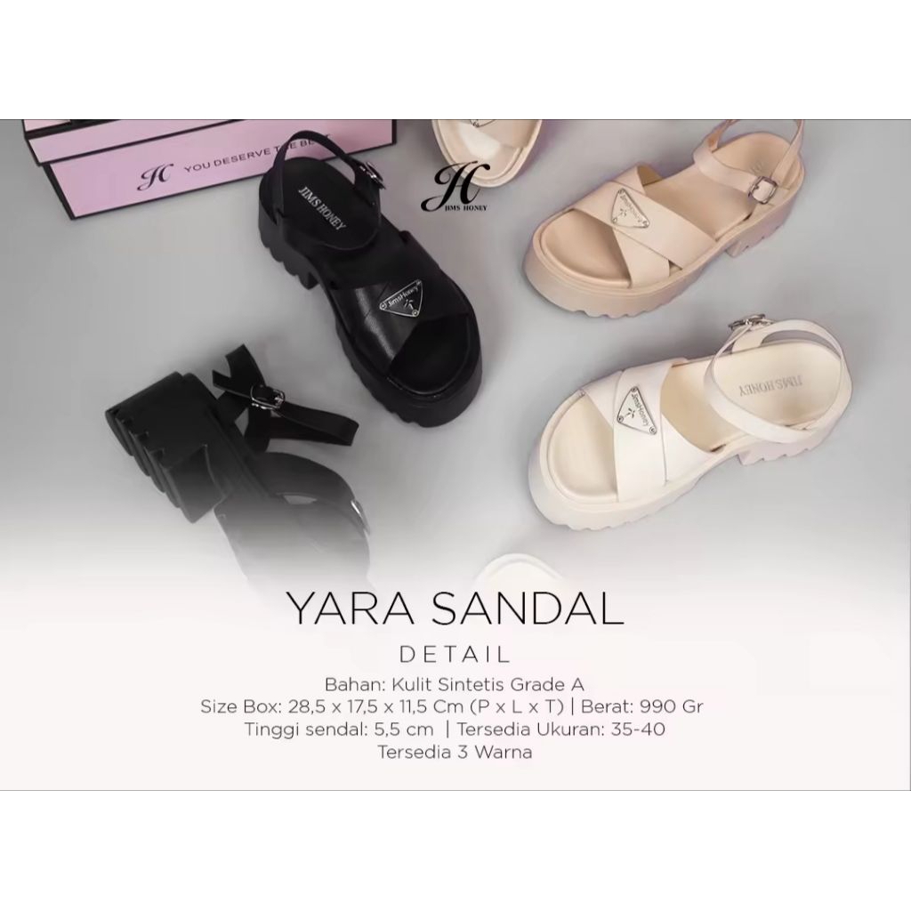 YARA SANDAL JIMS HONEY WARNA HITAM SIZE 39 PRODUK BARU / SANDAL KEKINIAN / SANDAL KONDANGAN / SANDAL