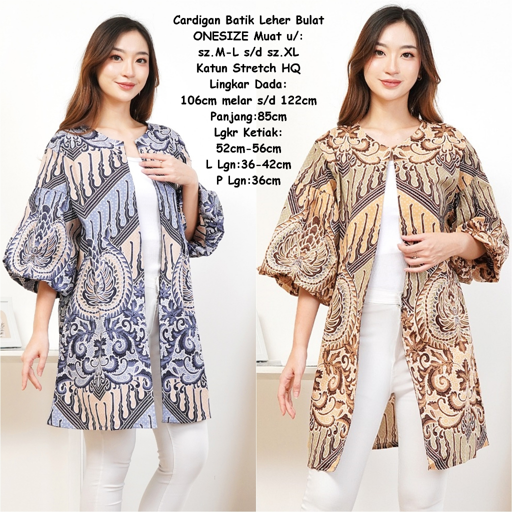 Outer Muslim Cardigan Batik Modern Wanita Kardigan Remaja Anak Perempuan Katun Stretch Adem Motif Bu