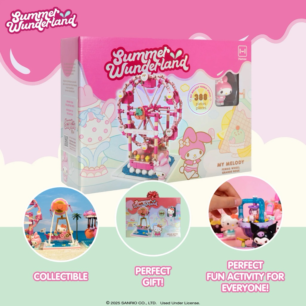 MAINAN ANAK PEREMPUAN BRICKS SANRIO SUMMER WONDERLAND MY MELODY FERRIS WHEEL BIANGLALA / HELLO KITTY