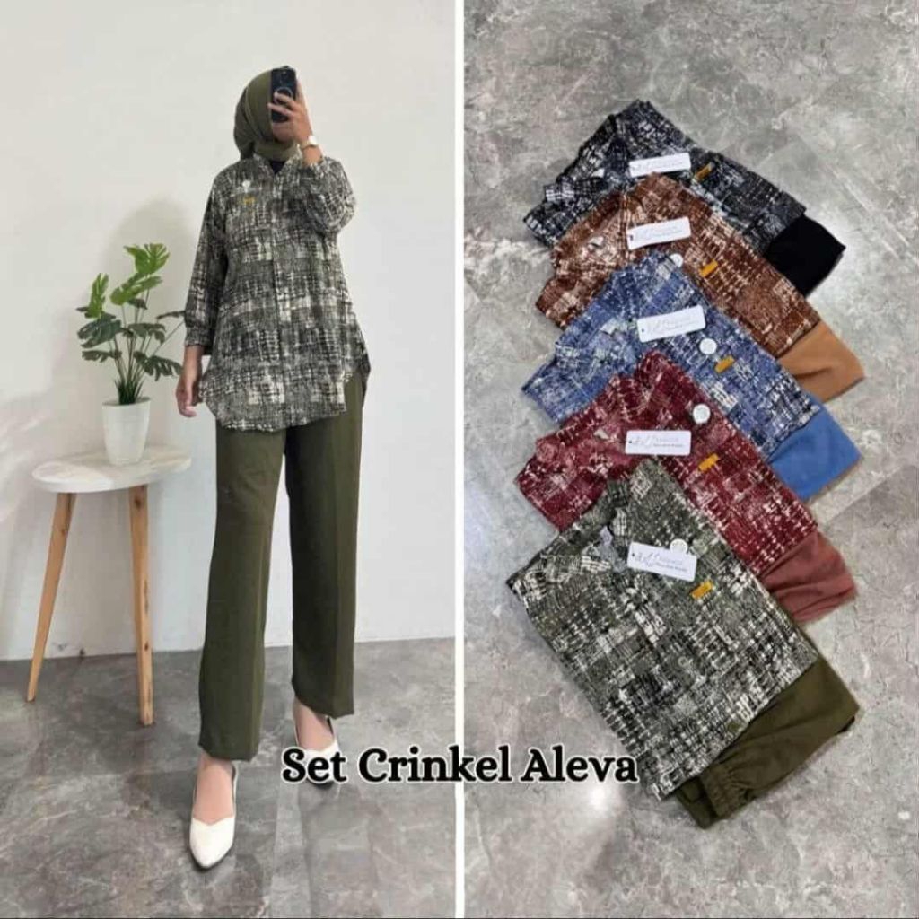 Oneset Combinasi Crinkle Jumbo || Setelan Wanita Terbaru JUMBO Setelan Celana Bahan Crinkle Motif AL