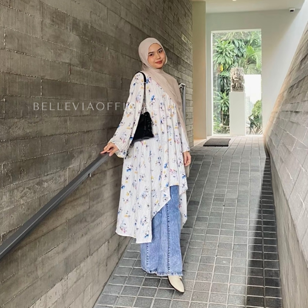 BELLEVIA | NARA TUNIC | TUNIC MOTIF BUNGA | Tunic Wanita | Tunic Korean Style | Tunic Motif