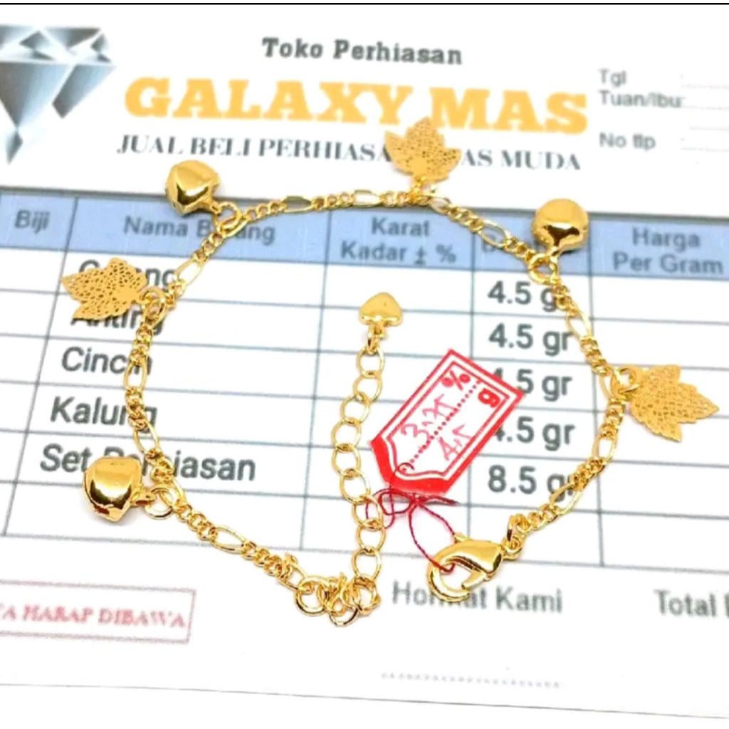 Gelang tangan wanita moderend emas muda asli 4,5gr kadar 3,75 dijamin anti luntur dapat surat dari t